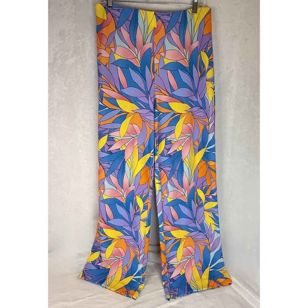 Boston Proper Tropical‎ Wide Leg Pants M Bright Floral Retro Mod Resort